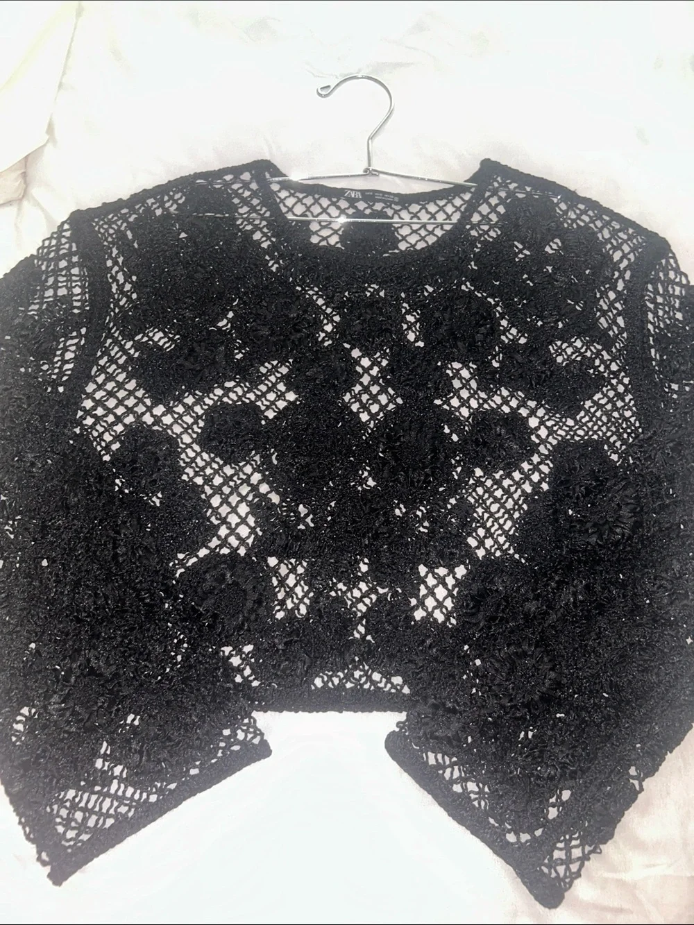 ZARA Black Floral Crochet Crop Top
